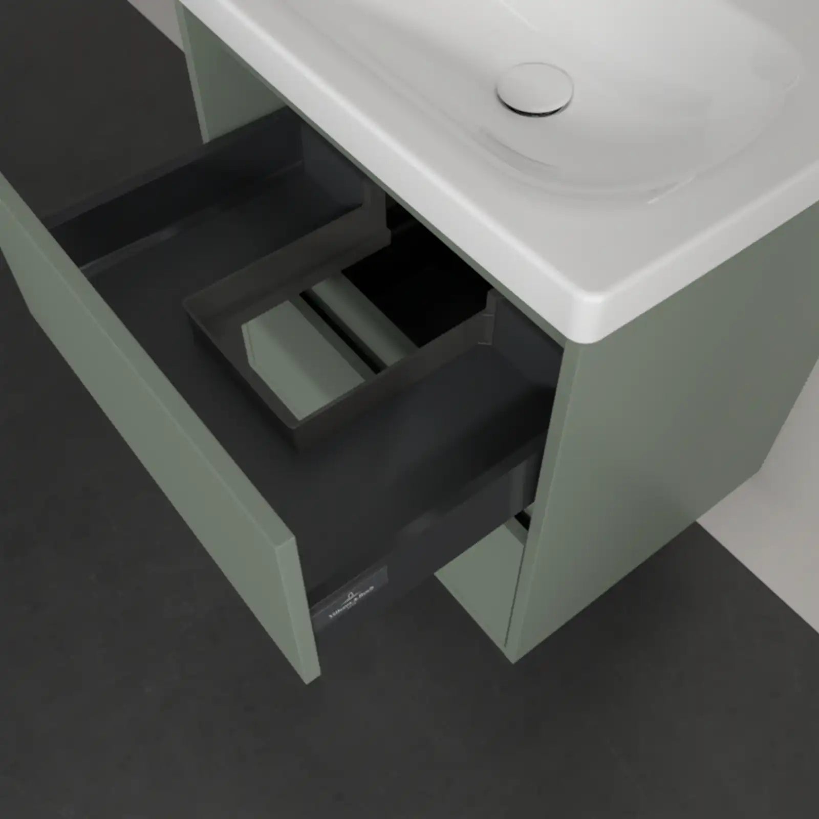 Villeroy & Boch Skyla Soft Green 2 Pull Out Element Vanity Unit & White Alpin Washbasin C79400AF+5A516001