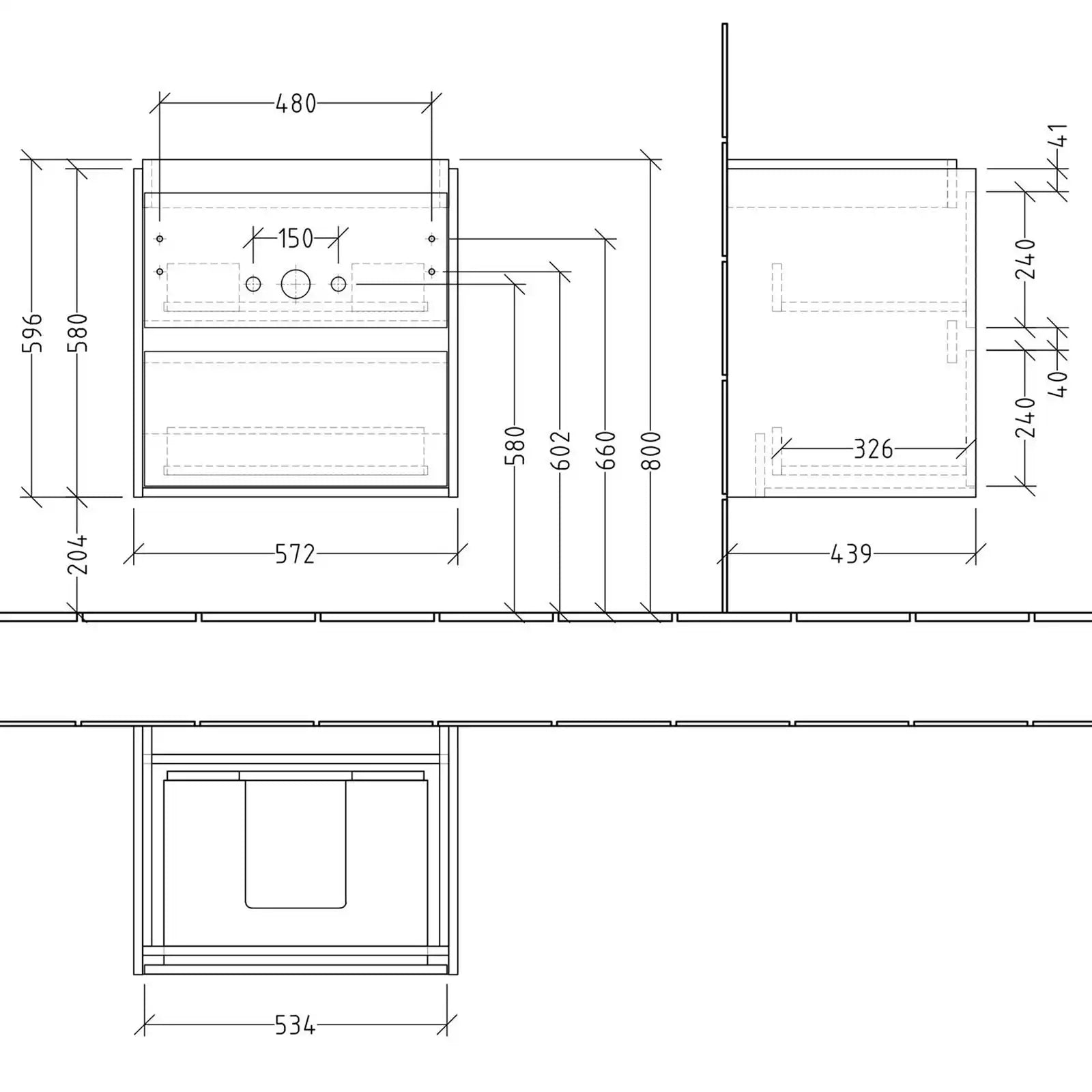 Villeroy & Boch Skyla Graphite 2 Pull Out Element Vanity Unit & White Alpin Washbasin C79400VR+5A516001