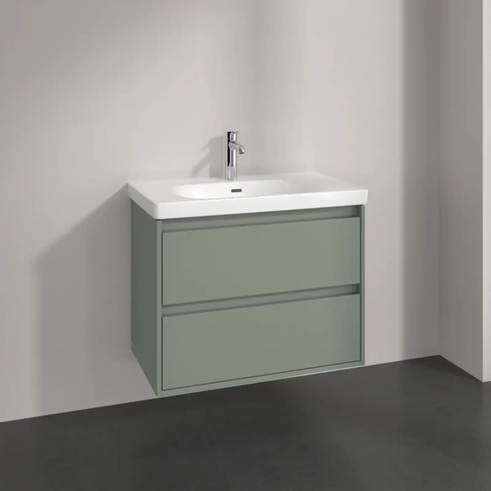 Villeroy & Boch Skyla Soft Green 2 Pull Out Element Vanity Unit & White Alpin Washbasin with Overflow C79600AF+5A518001