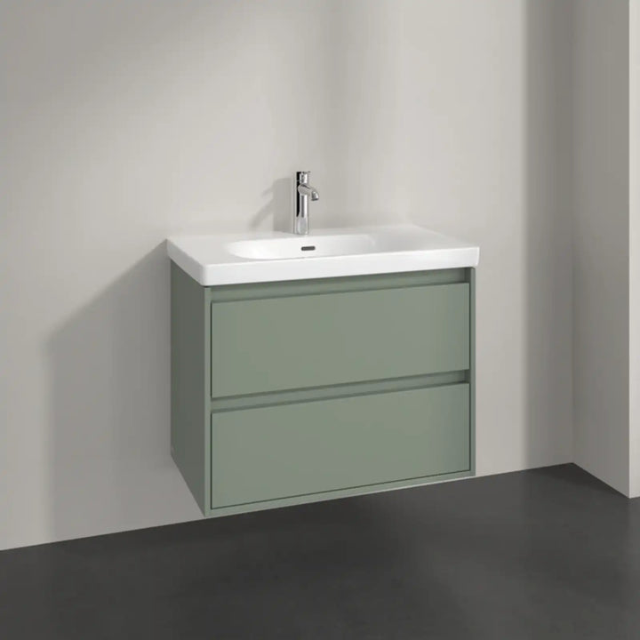 Villeroy & Boch Skyla Soft Green 2 Pull Out Element Vanity Unit & White Alpin Washbasin with Overflow C79600AF+5A518001