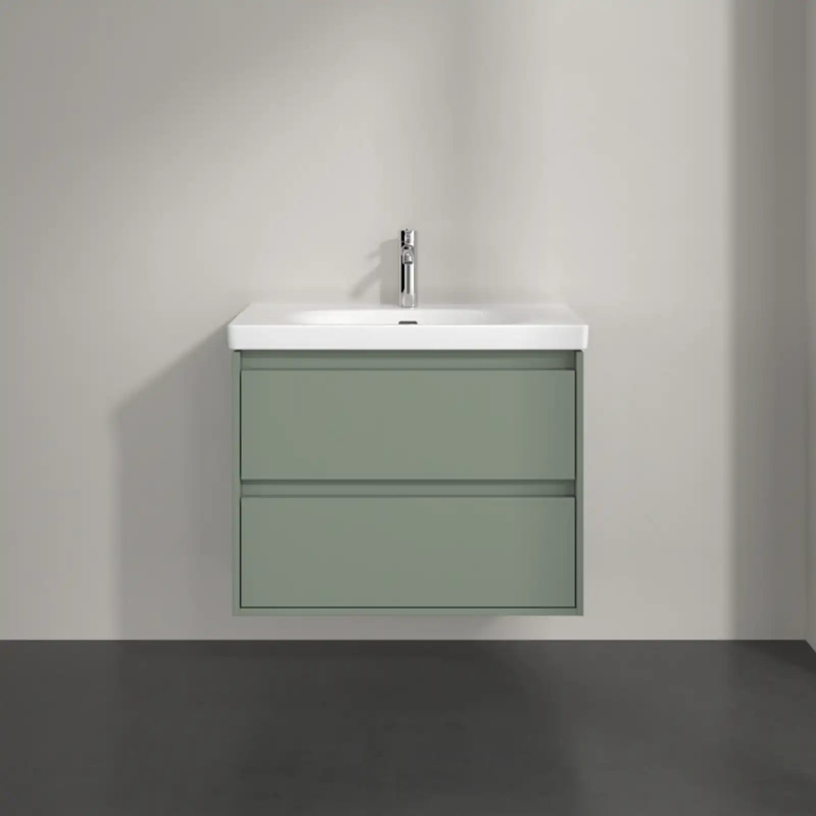 Villeroy & Boch Skyla Soft Green 2 Pull Out Element Vanity Unit & White Alpin Washbasin with Overflow C79600AF+5A518001