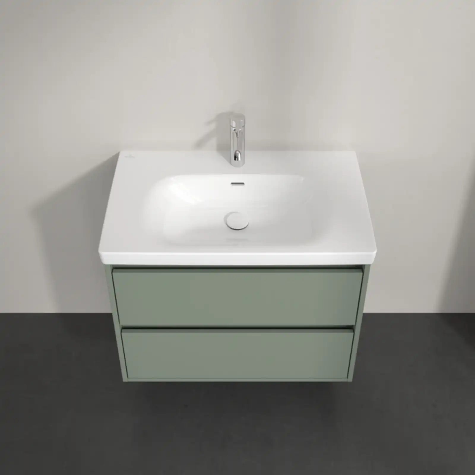 Villeroy & Boch Skyla Soft Green 2 Pull Out Element Vanity Unit & White Alpin Washbasin with Overflow C79600AF+5A518001