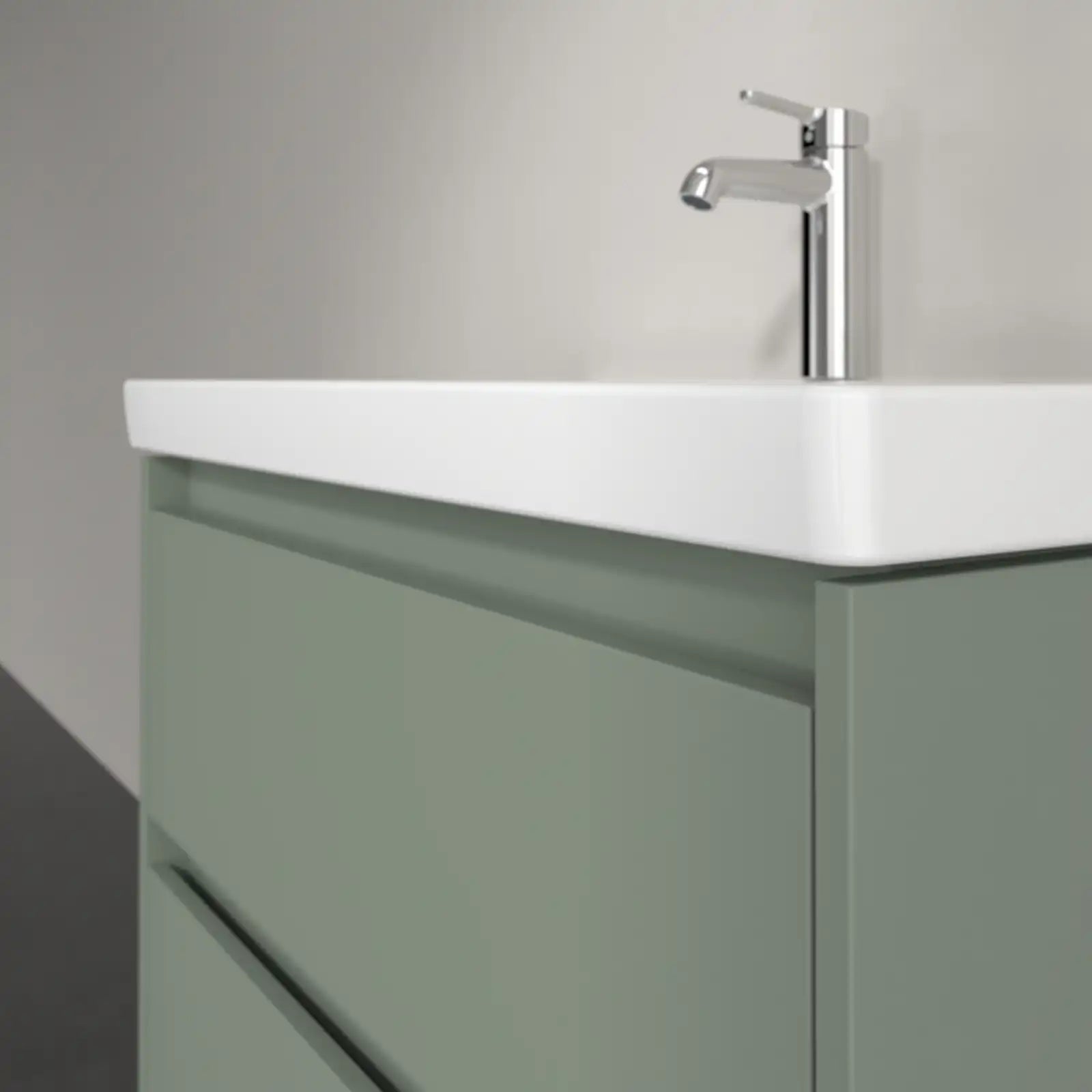 Villeroy & Boch Skyla Soft Green 2 Pull Out Element Vanity Unit & White Alpin Washbasin with Overflow C79600AF+5A518001