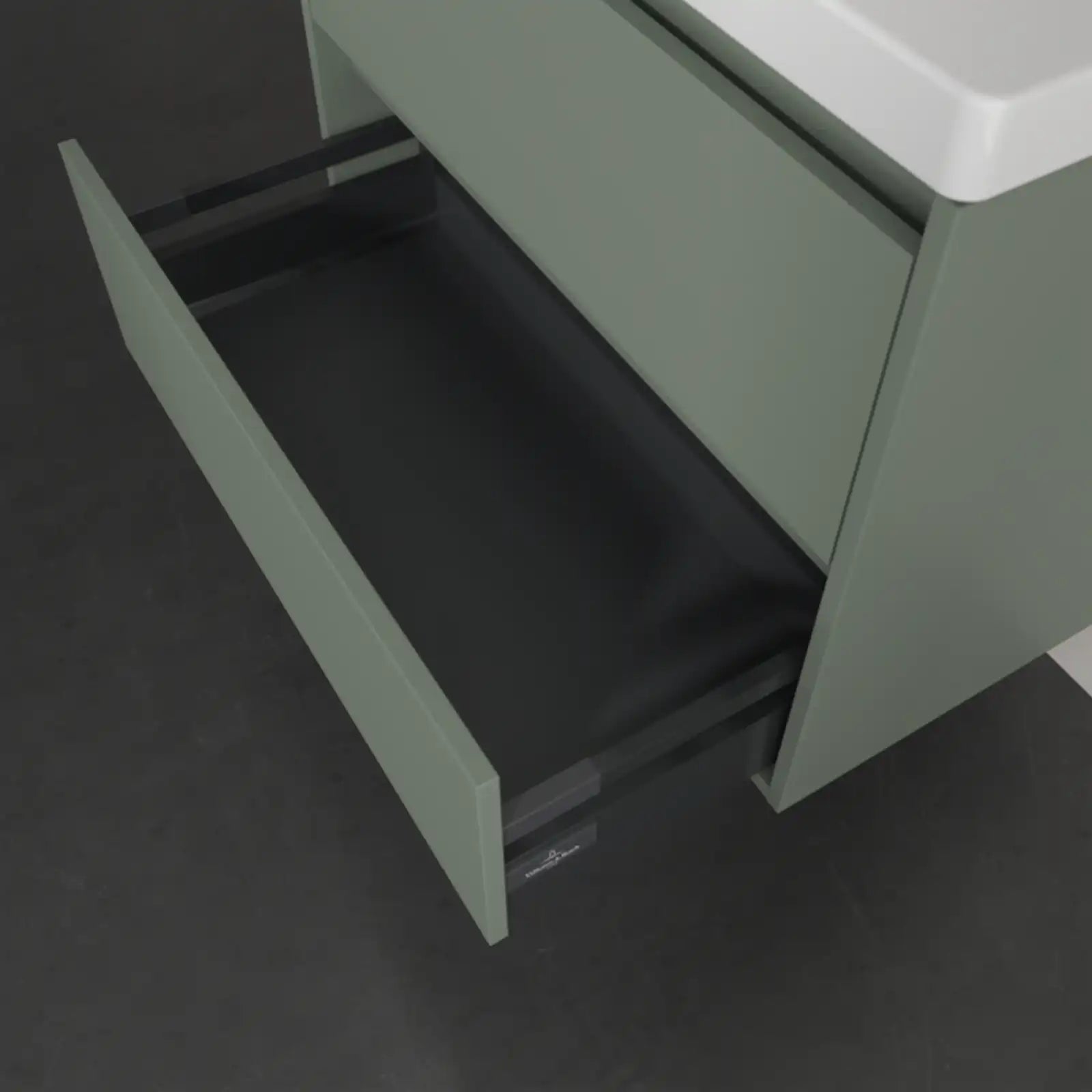 Villeroy & Boch Skyla Soft Green 2 Pull Out Element Vanity Unit & White Alpin Washbasin with Overflow C79600AF+5A518001