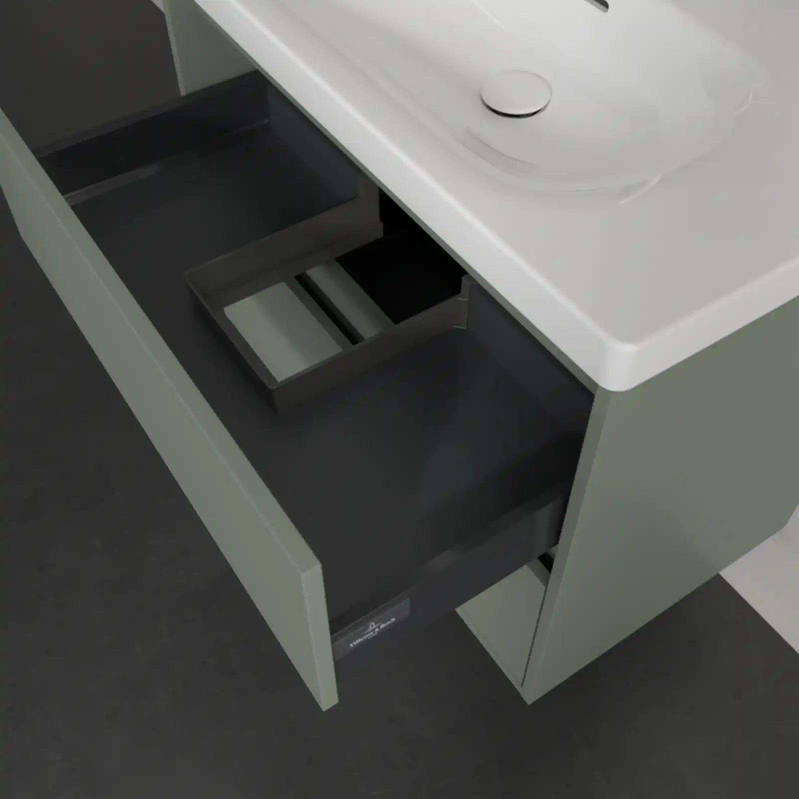 Villeroy & Boch Skyla Soft Green 2 Pull Out Element Vanity Unit & White Alpin Washbasin with Overflow C79600AF+5A518001
