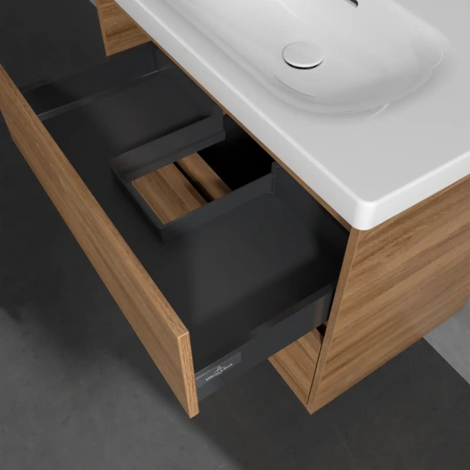 Villeroy & Boch Skyla Oak Kansas 2 Pull Out Element Vanity Unit & White Alpin Washbasin with Overflow C79600RH+5A518001