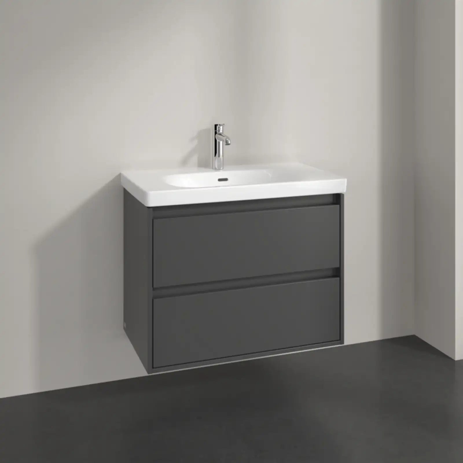 Villeroy & Boch Skyla Graphite 2 Pull Out Element Vanity Unit & White Alpin Washbasin with Overflow C79600VR+5A518001
