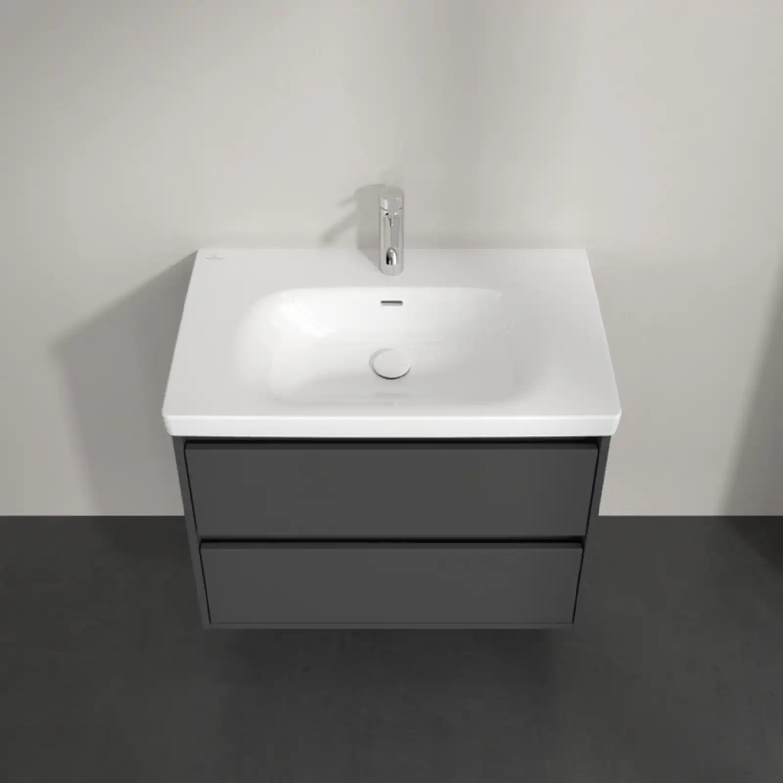 Villeroy & Boch Skyla Graphite 2 Pull Out Element Vanity Unit & White Alpin Washbasin with Overflow C79600VR+5A518001