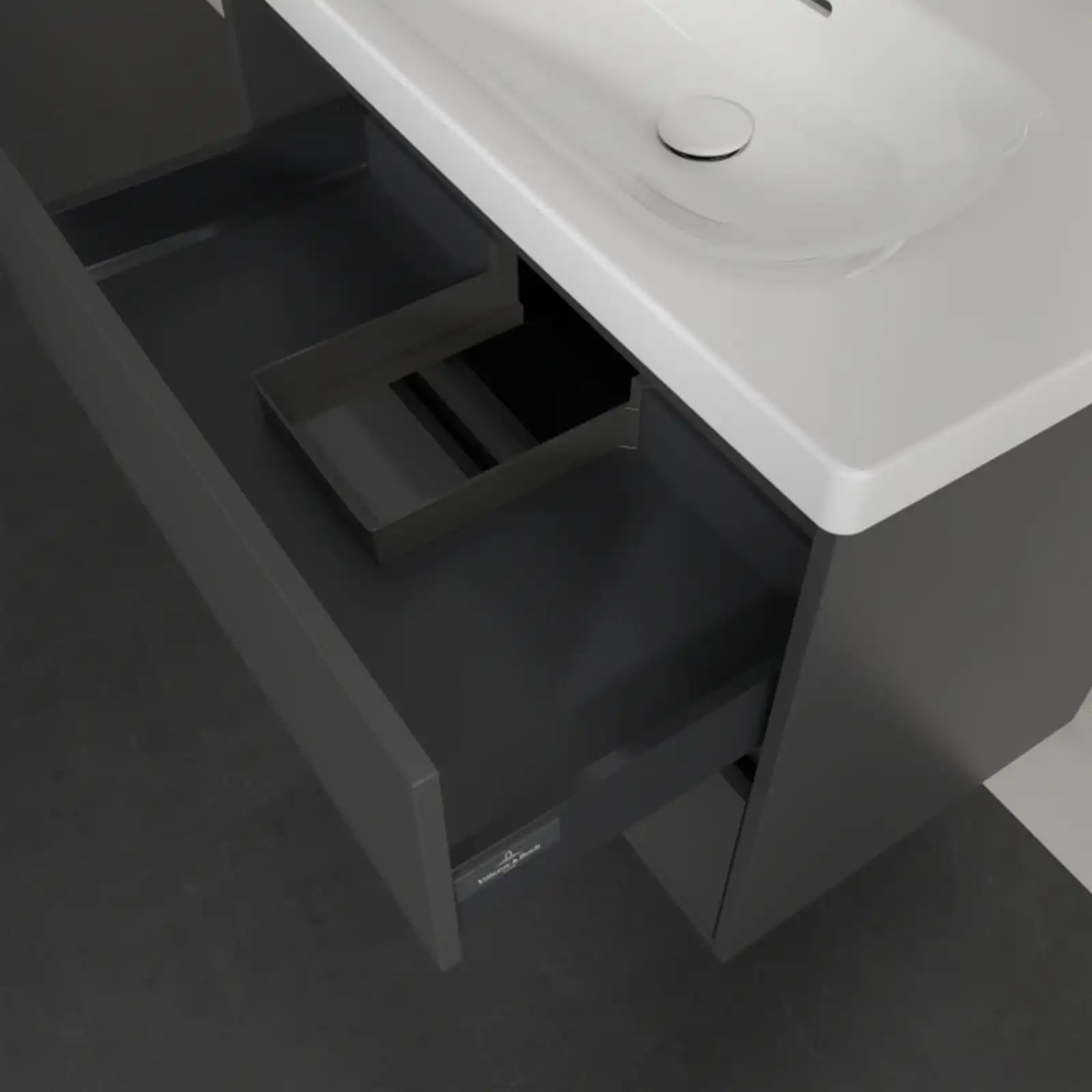 Villeroy & Boch Skyla Graphite 2 Pull Out Element Vanity Unit & White Alpin Washbasin with Overflow C79600VR+5A518001