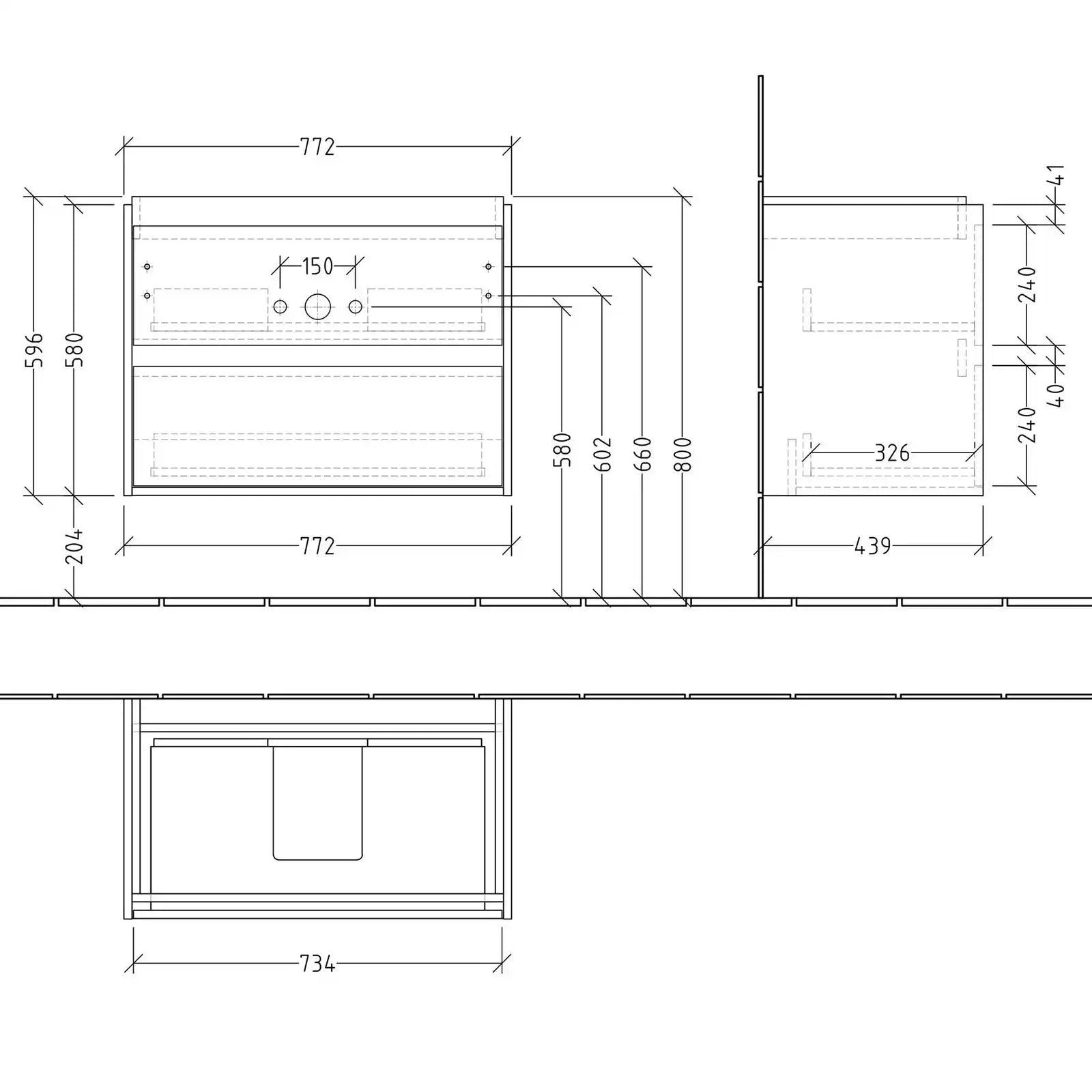 Villeroy & Boch Skyla Graphite 2 Pull Out Element Vanity Unit & White Alpin Washbasin with Overflow C79600VR+5A518001