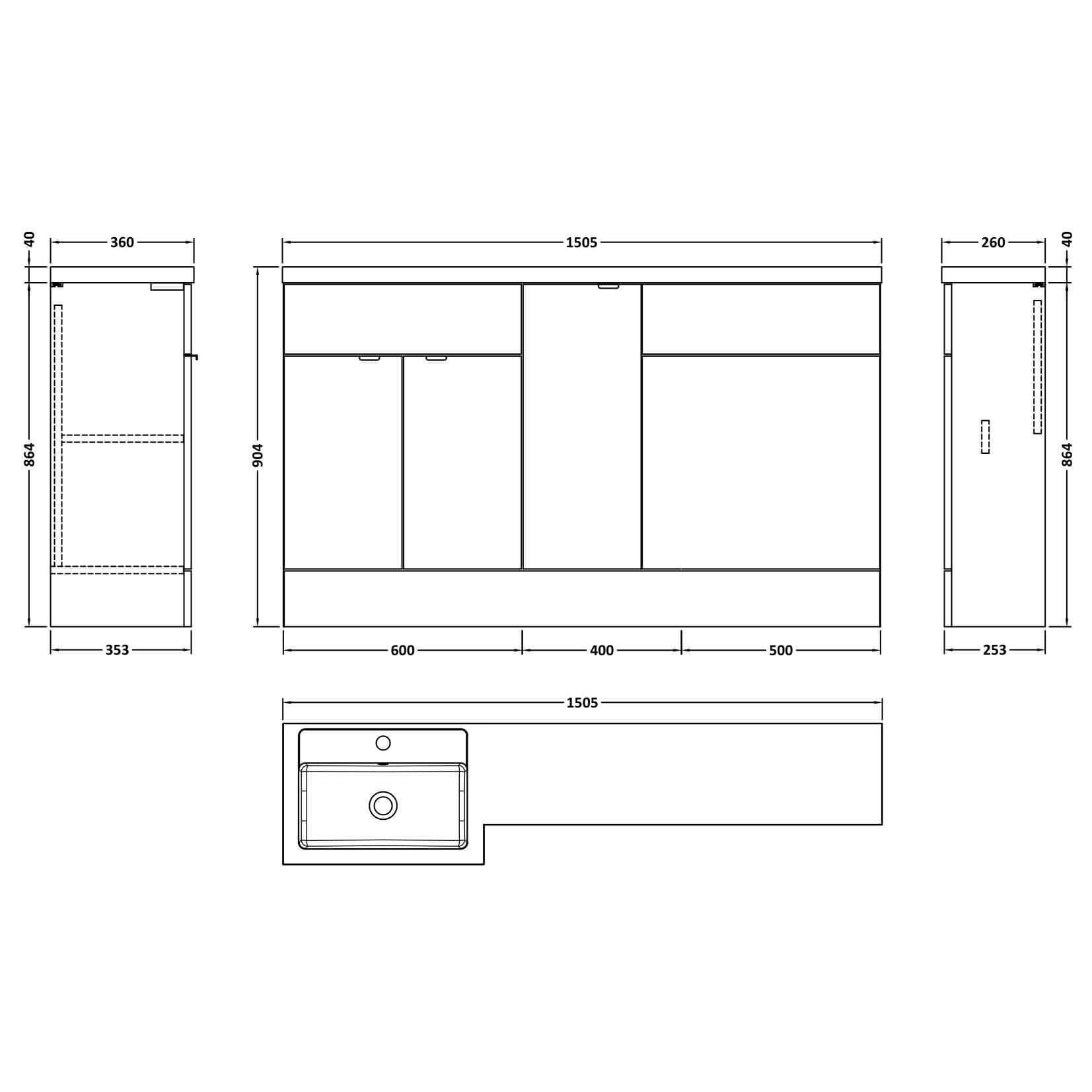 Hudson Reed Fusion 1500mm Basin Combination Unit