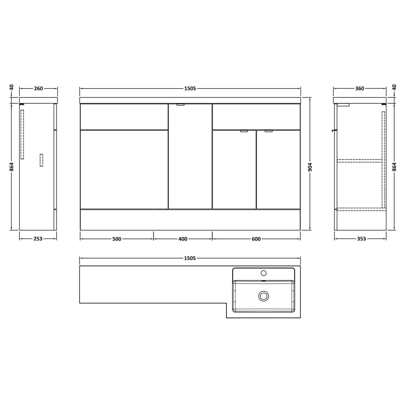 Hudson Reed Fusion 1500mm Basin Combination Unit