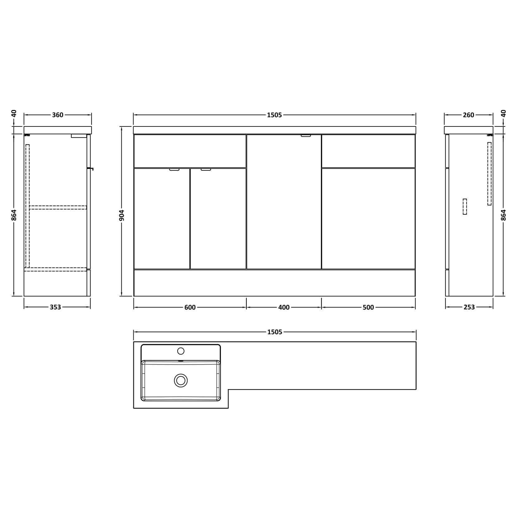 Hudson Reed Fusion 1500mm Basin Combination Unit
