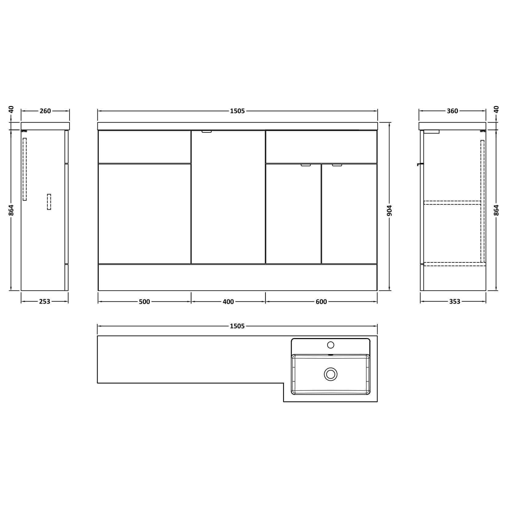 Hudson Reed Fusion 1500mm Basin Combination Unit