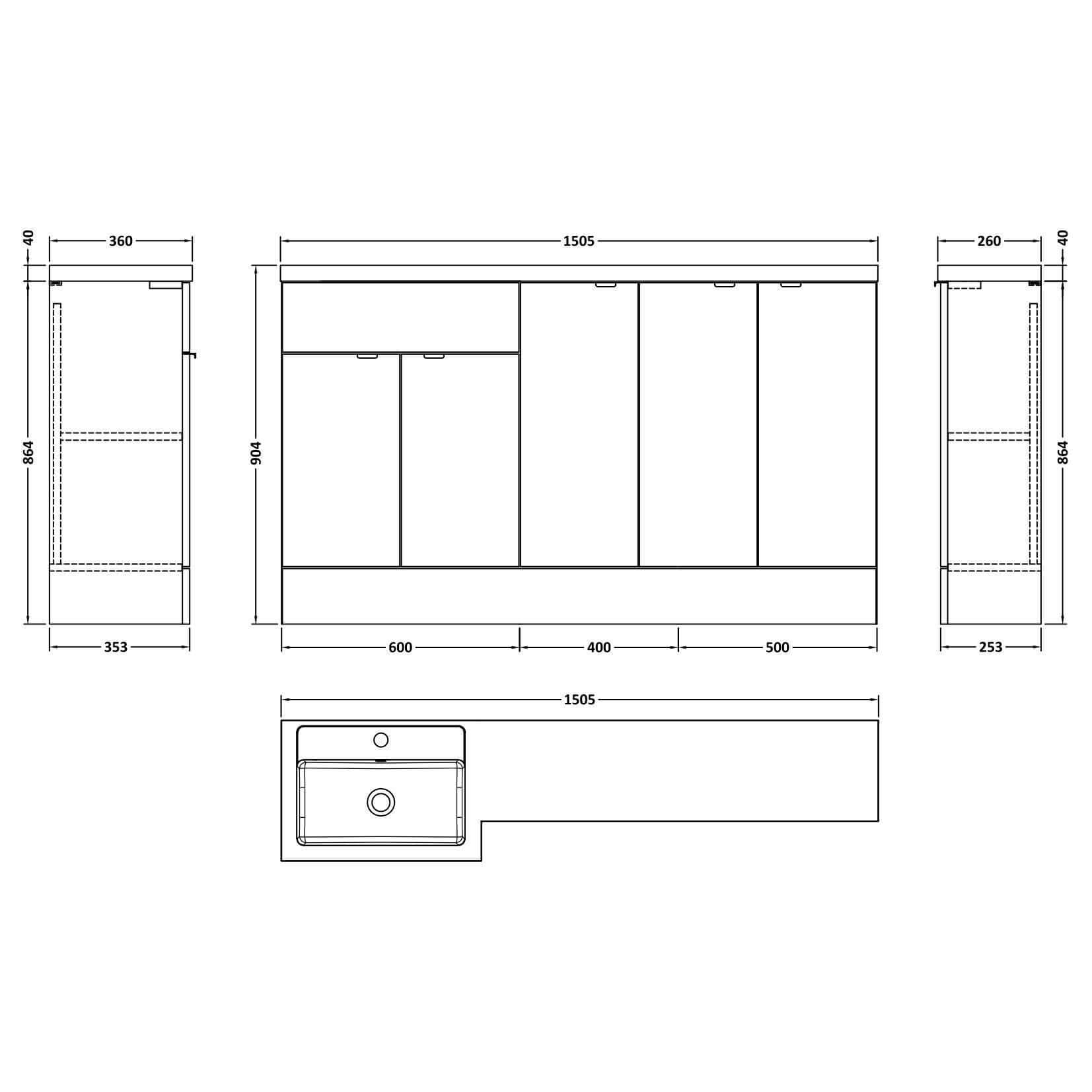 Hudson Reed Fusion 1500mm Basin Combination Unit