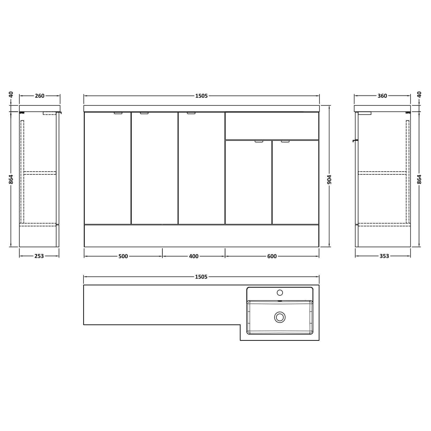 Hudson Reed Fusion 1500mm Basin Combination Unit