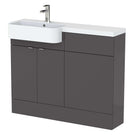 Bathroom vanity unit with white countertop and silver faucet on a white background