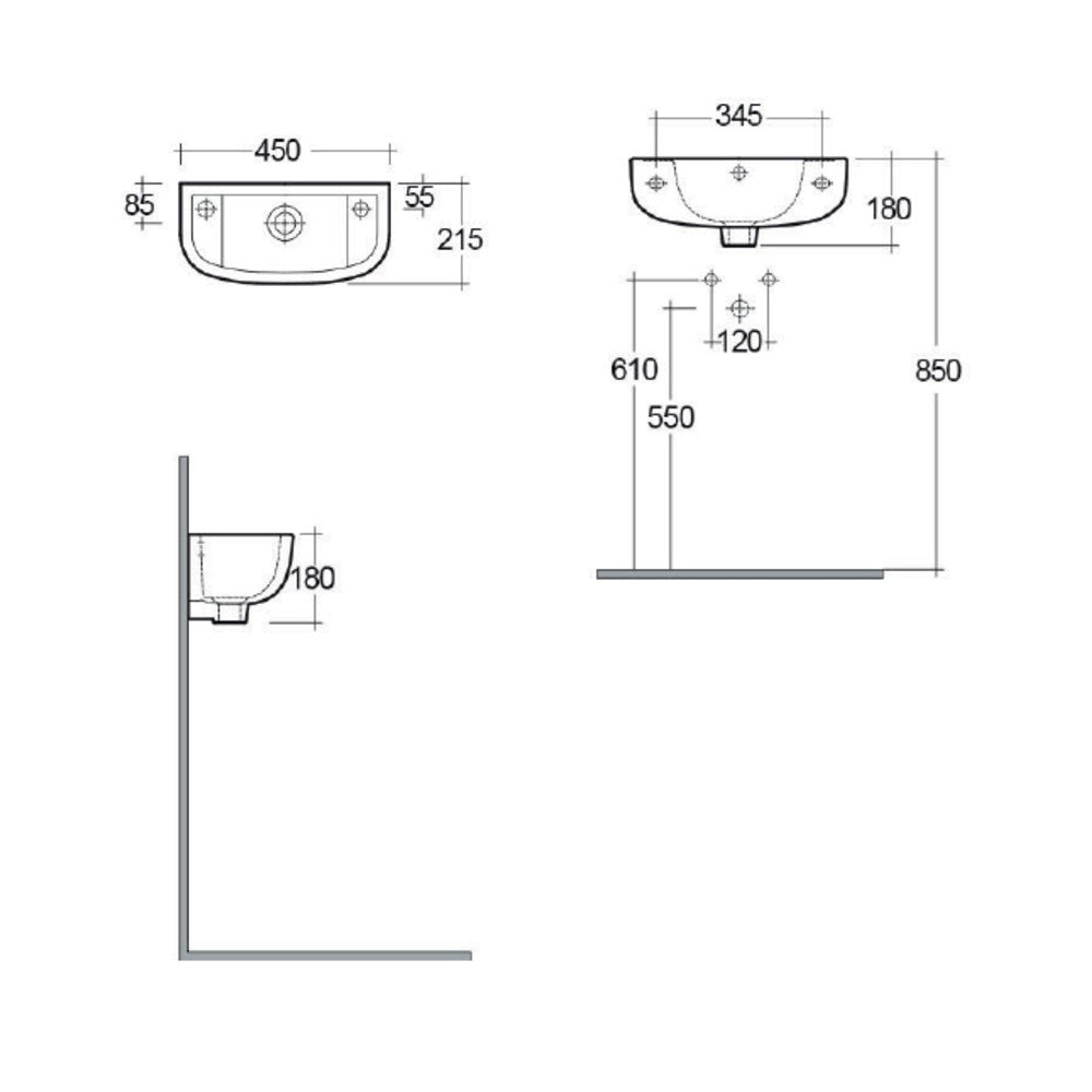 RAK Compact 450x215 1th Alpine White Cloakroom Basin - CO2301AWHA