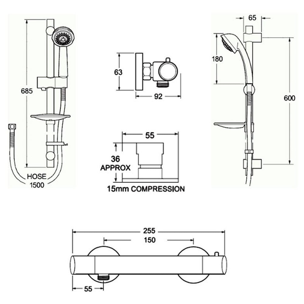 Deva Combi Thermostatic Bar Mixer Shower With Multi Mode Shower Kit COMBMEF