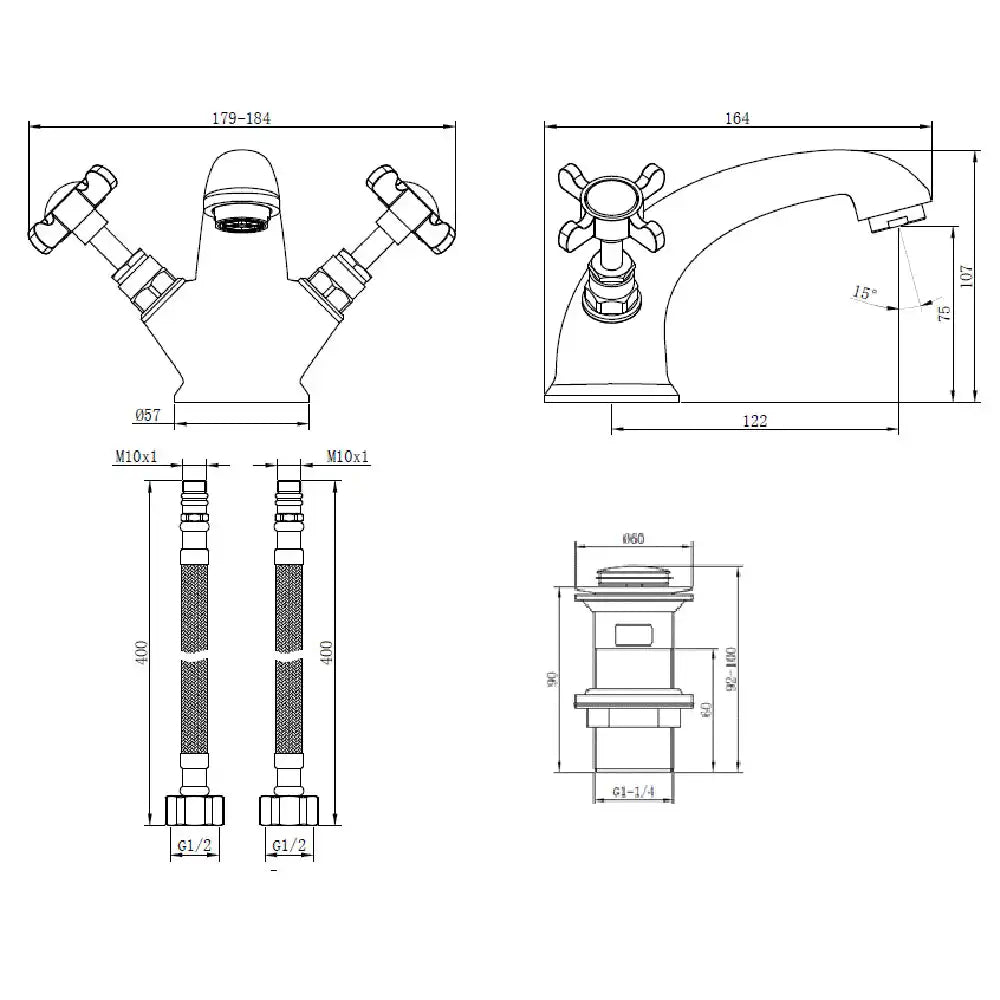 Deva Coronation Mono Basin Mixer Tap with Popup Waste CR24 Series