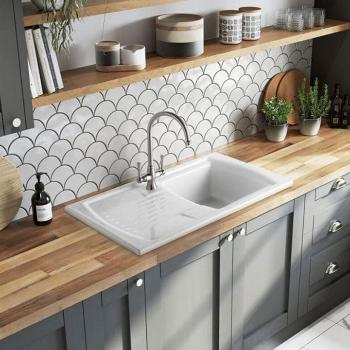 Rangemaster Tenby 1.0 Bowl White Ceramic Kitchen Sink & Waste