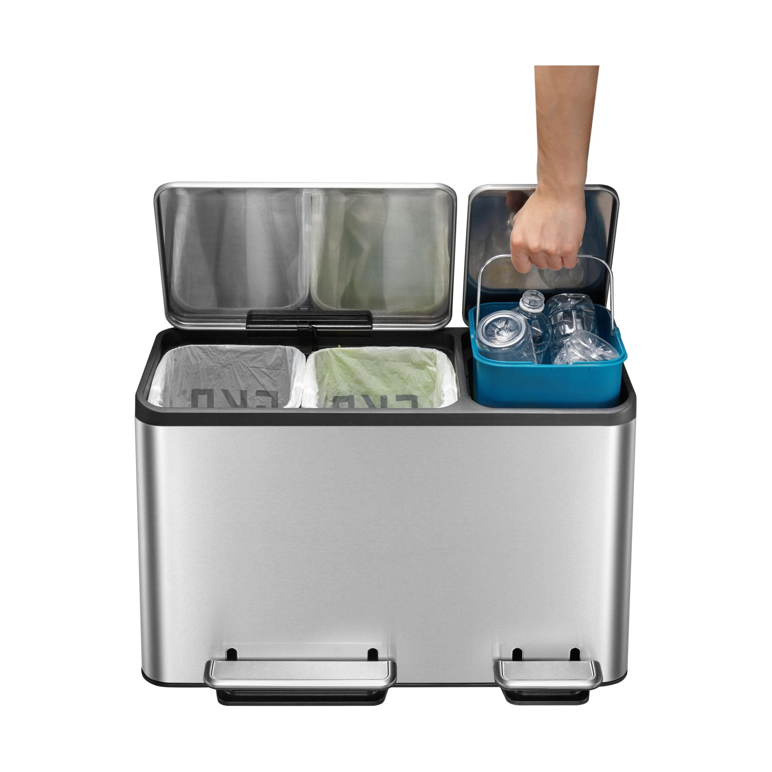EKO Ecocasa 15L+15L+15L Tri Recycling Stay Open Kitchen Pedal Bin