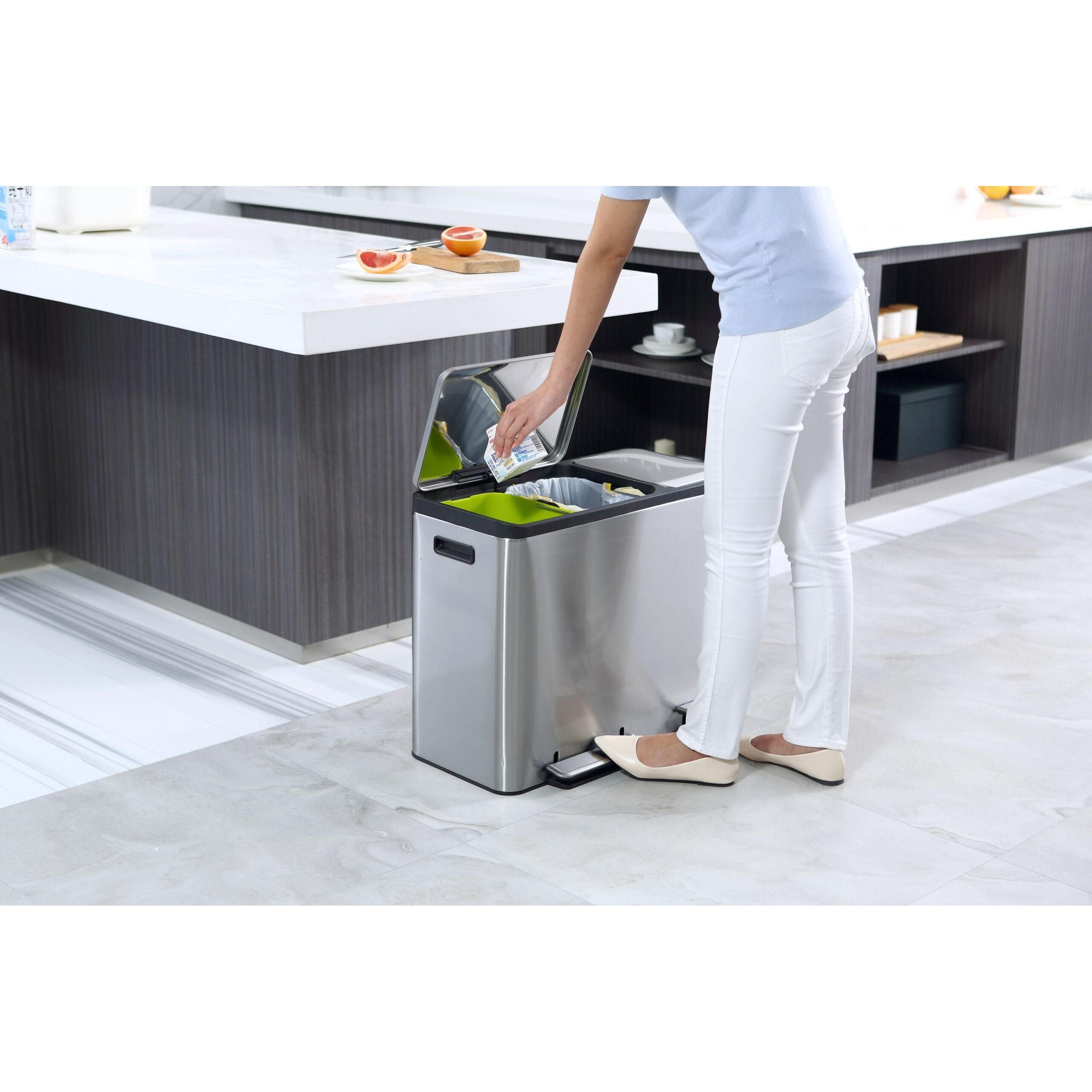 EKO Ecocasa 15L+15L+15L Tri Recycling Stay Open Kitchen Pedal Bin
