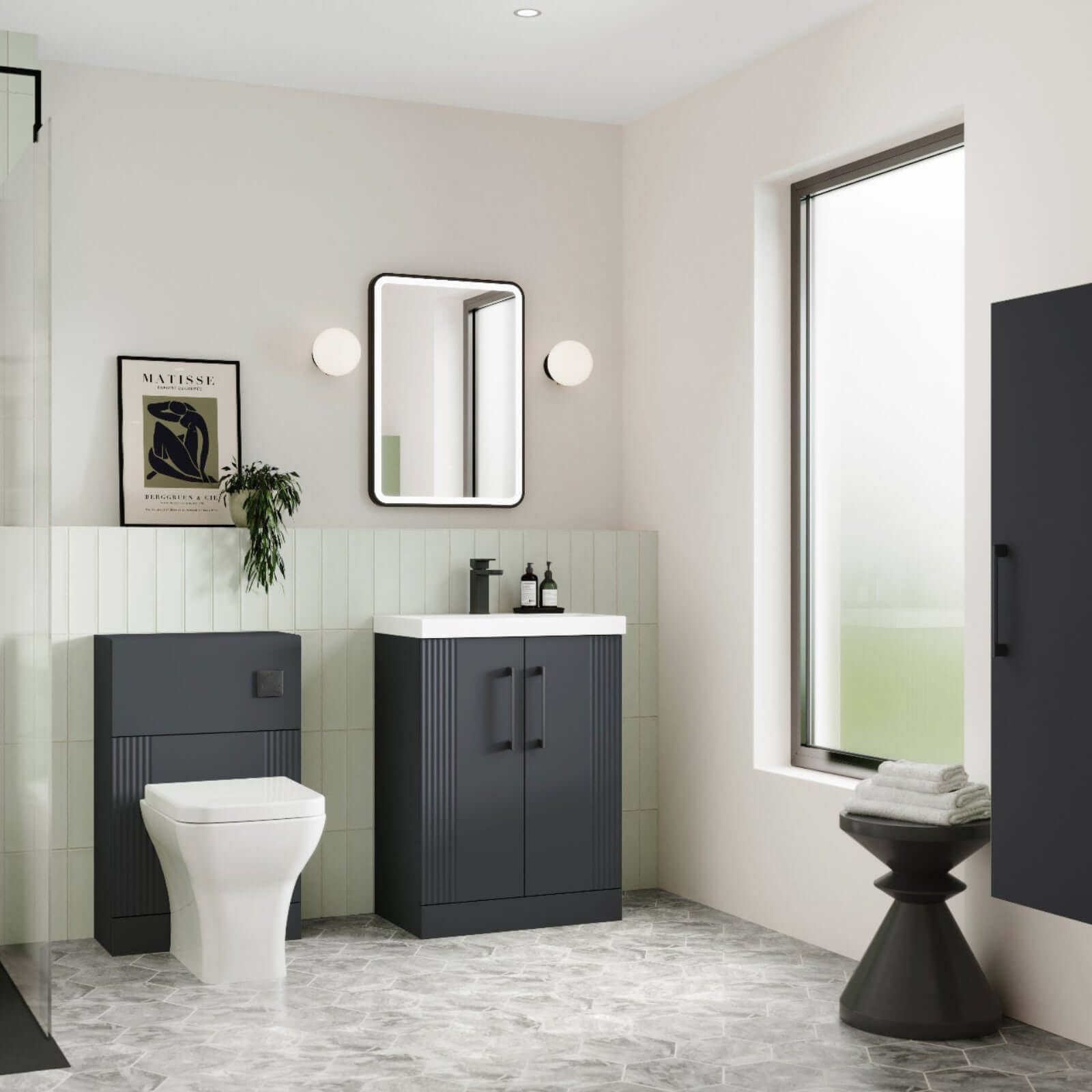 Nuie Deco Satin Floor Standing 2-Door Vanity Unit with Basin