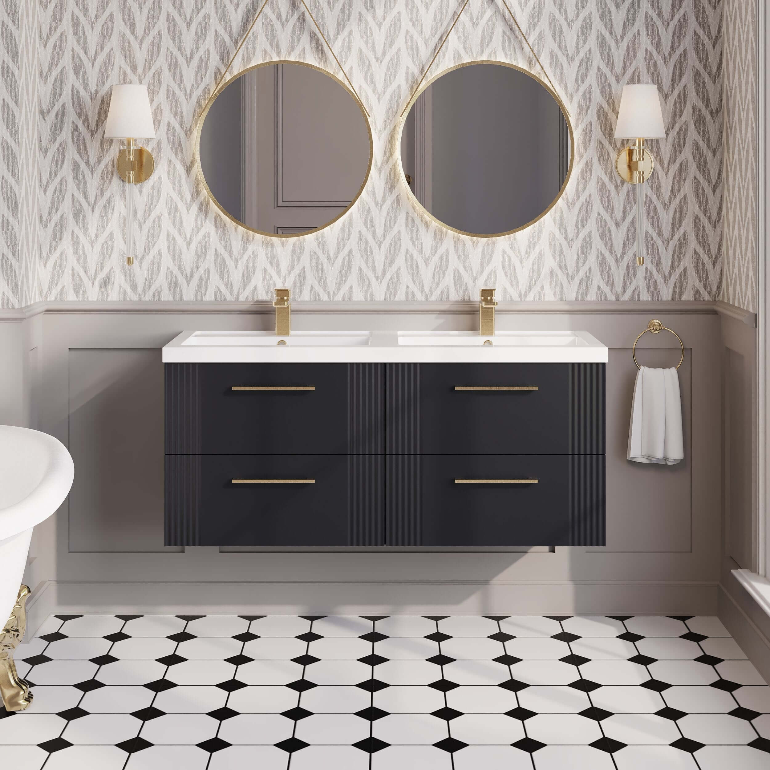 Nuie Deco Satin Wall Hung Vanity Unit & Basin