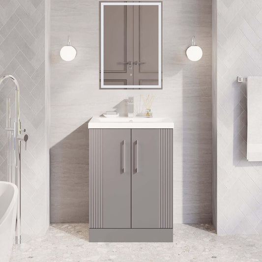 Nuie Deco Satin Floor Standing 2-Door Vanity Unit with Basin