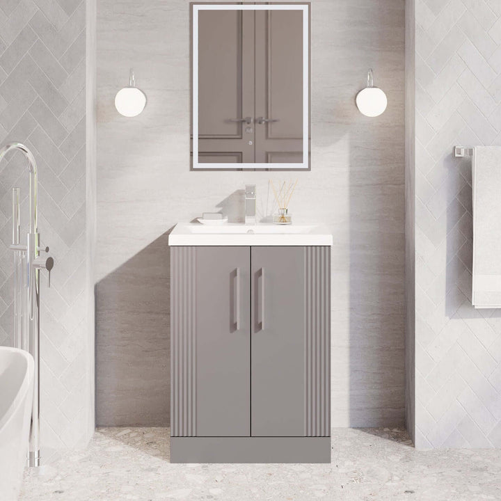 Nuie Deco Satin Floor Standing 2-Door Vanity Unit with Basin
