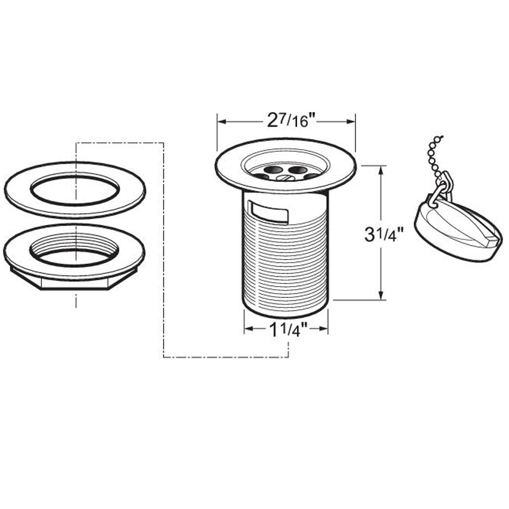 Deva 1.25'' Slotted Basin Poly Plug Waste With Chain & Stay DW300