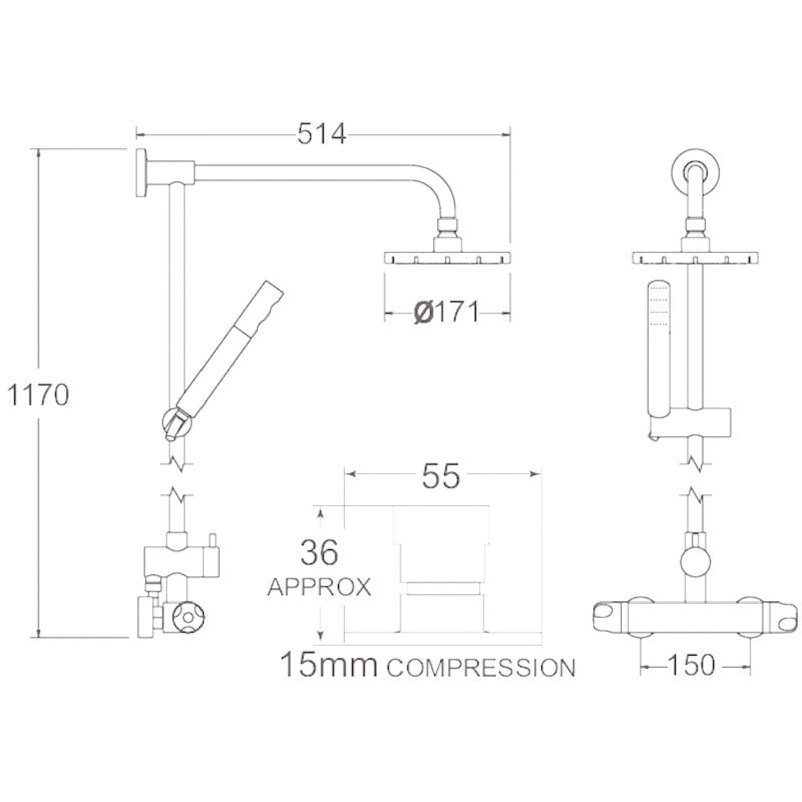 Deva Dynamic Chrome Bar Shower Valve With 1 Function Minimalist Rigid Riser Kit DCTSDEF