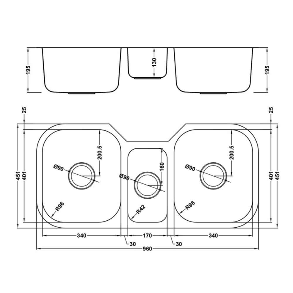 The 1810 Company Etrouno 2.5 Bowl Stainless Steel Undermount Kitchen Sink & Waste