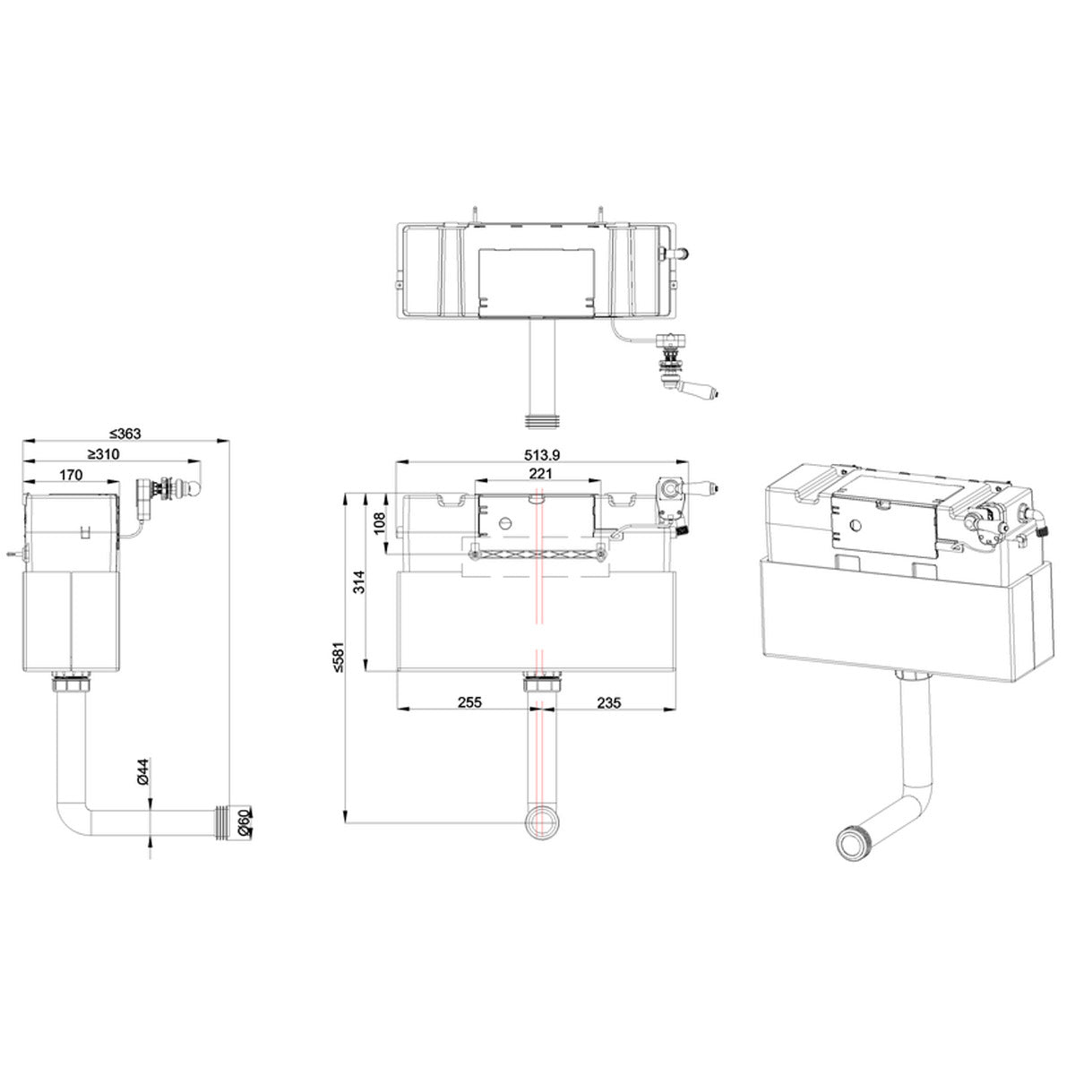 Burlington Front Top Access Concealed Toilet Cistern with Lever Flush