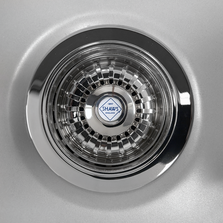 Shaws 90mm Basket Strainer Waste with Ceramic Shaws Logo and Overflow Plate
