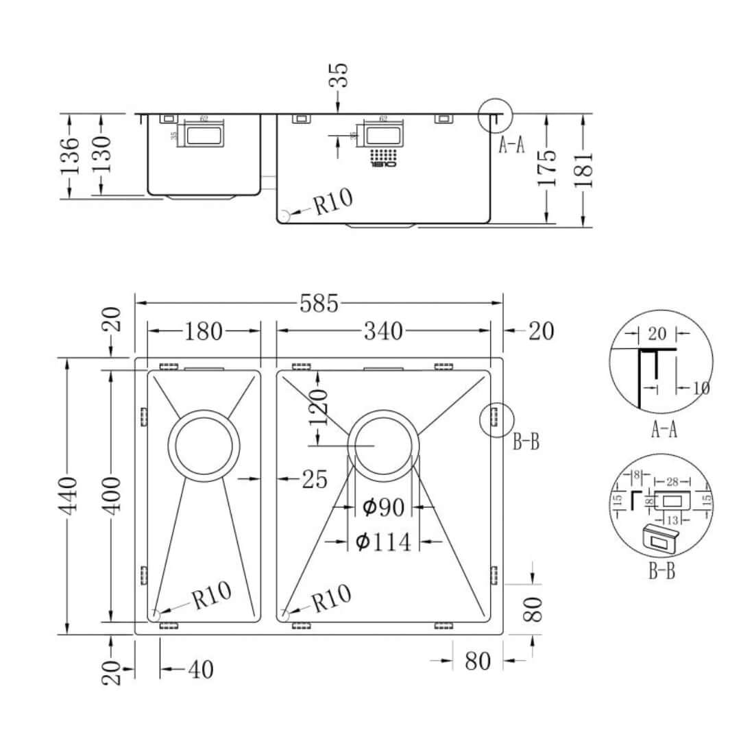 The 1810 Company Hex 1.5 Bowl Gun Metal Reversible Undermount Kitchen Sink & Waste