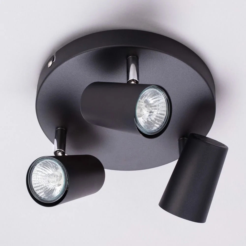 Inlight Harvey Black IP20 3 Round Plate Spotlight - INL-31776-BLK
