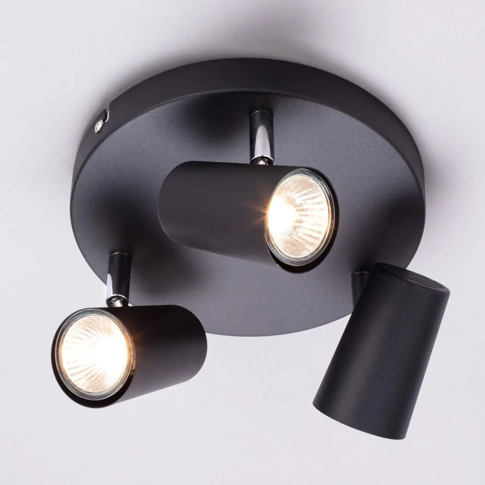 Inlight Harvey Black IP20 3 Round Plate Spotlight - INL-31776-BLK