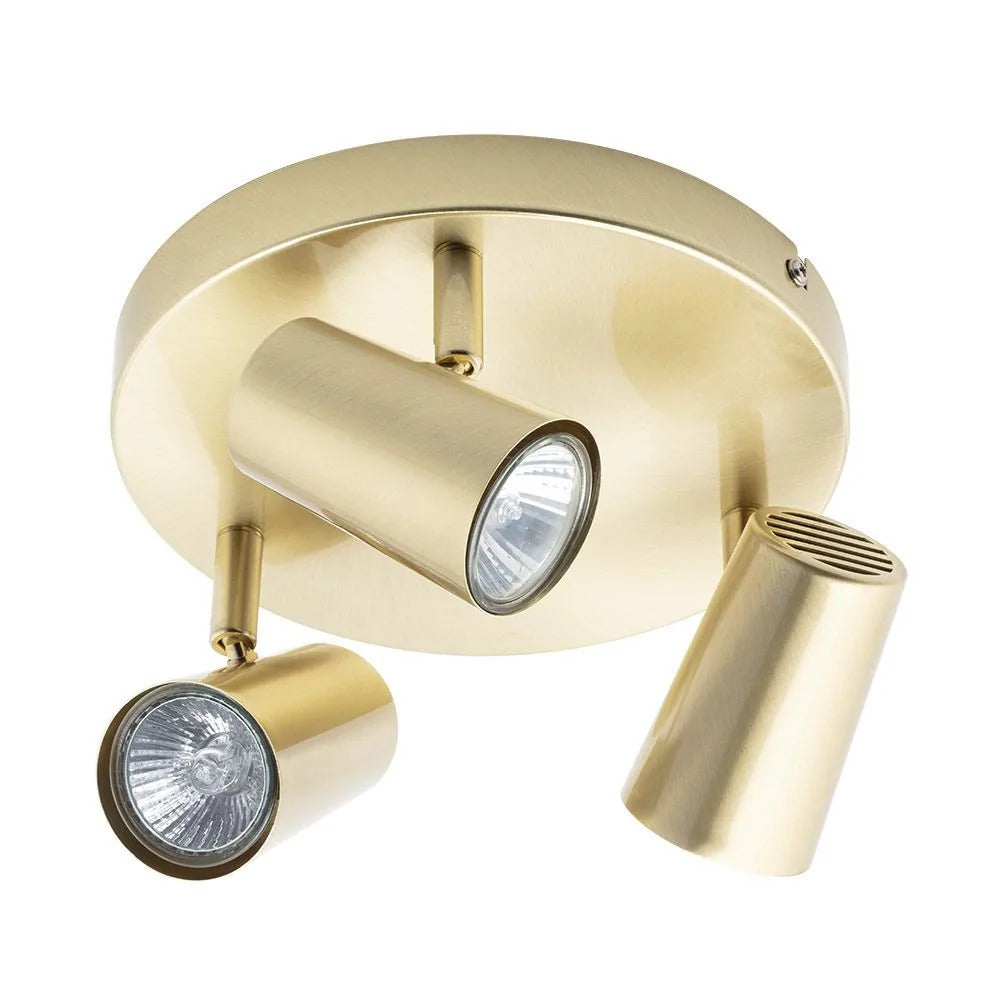 Inlight Harvey Satin Brass IP20 3 Round Plate Spotlight - INL-31776-SBRS