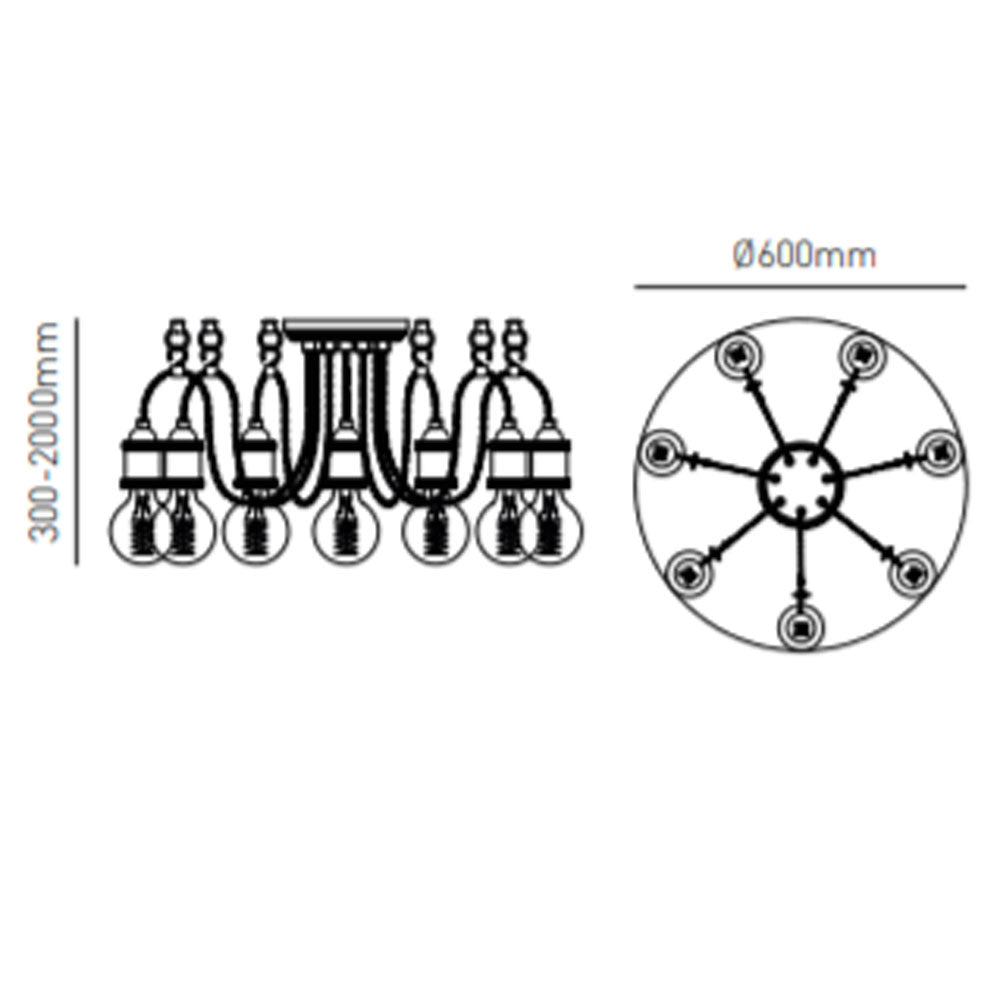 Inlight Padua Antique Copper 7 Light Cable Ceiling Fitting Acop - INL-31789-ACOP