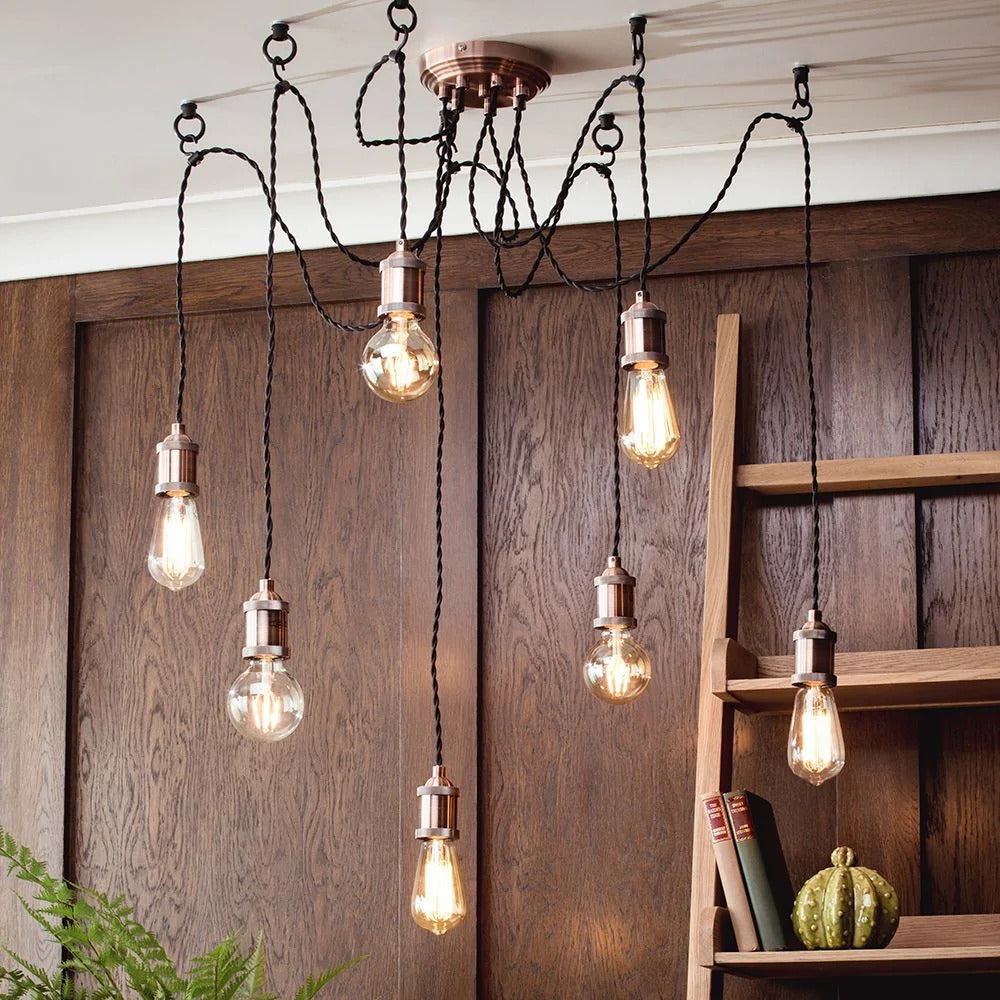 Inlight Padua Antique Copper 7 Light Cable Ceiling Fitting Acop - INL-31789-ACOP