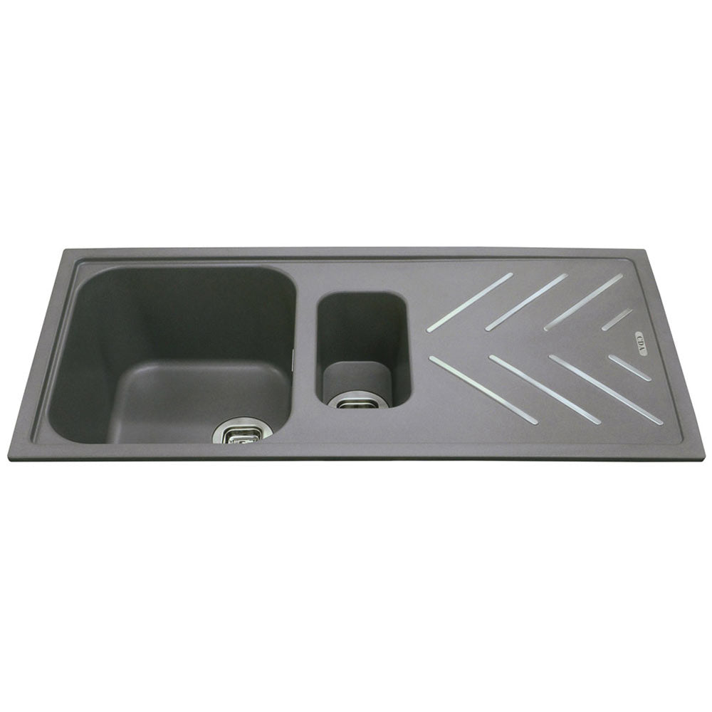 CDA KG82GR 1.5 Bowl Granite Grey Reversible Kitchen Sink & Waste