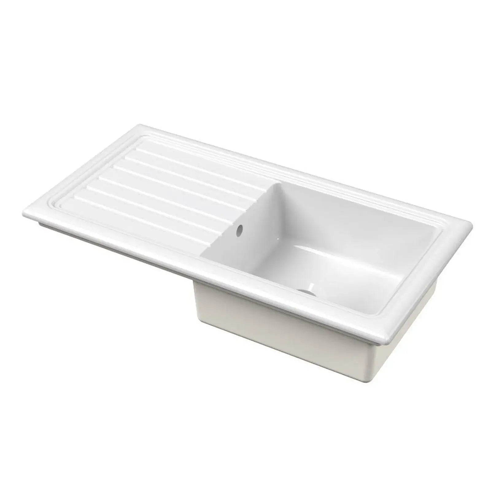 Astini Lago 100 1.0 Bowl White Fireclay Ceramic Kitchen Sink, Waste & Chrome Tap