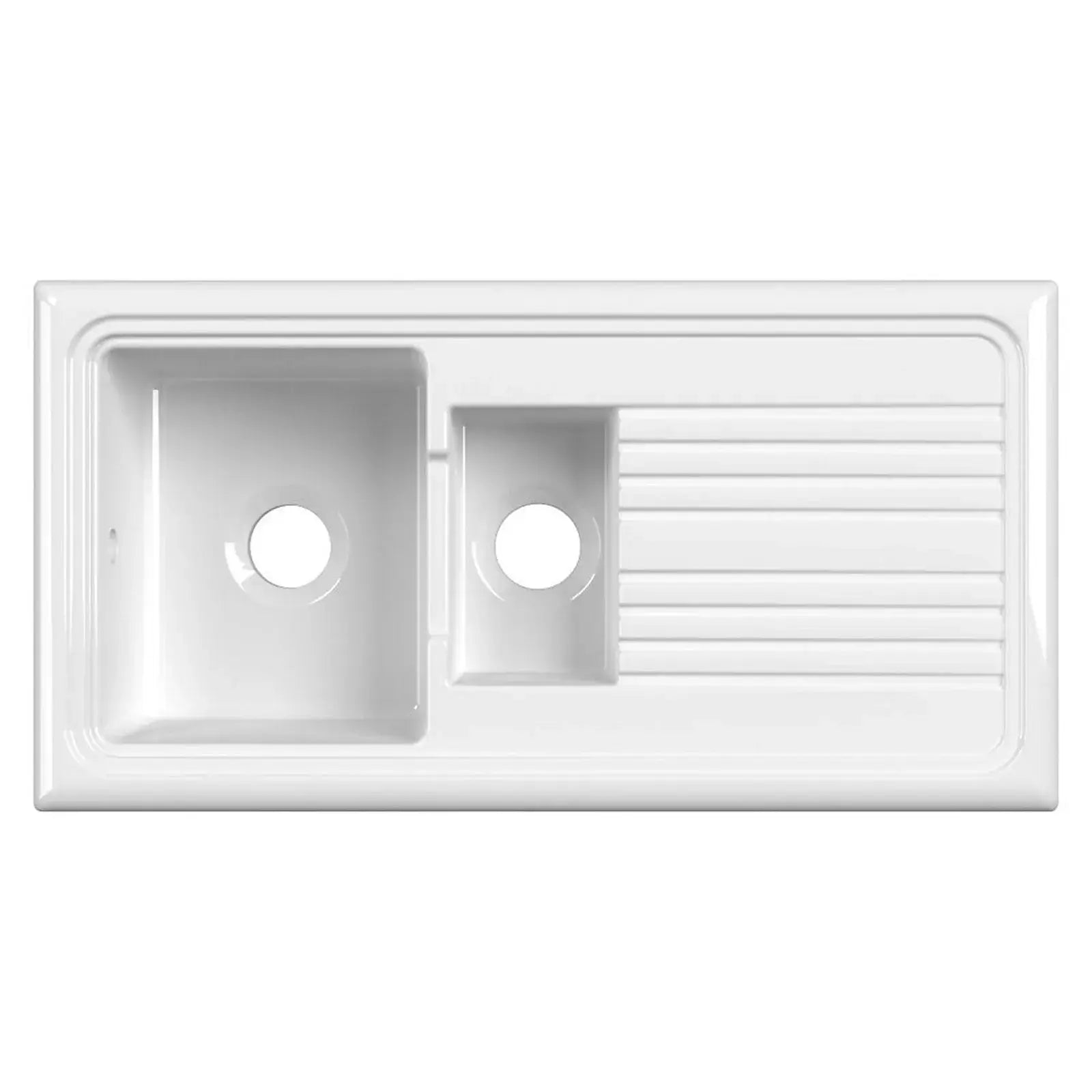 Astini Lago 150 1.5 Bowl White Fireclay Ceramic Kitchen Sink, Waste & Chrome Tap