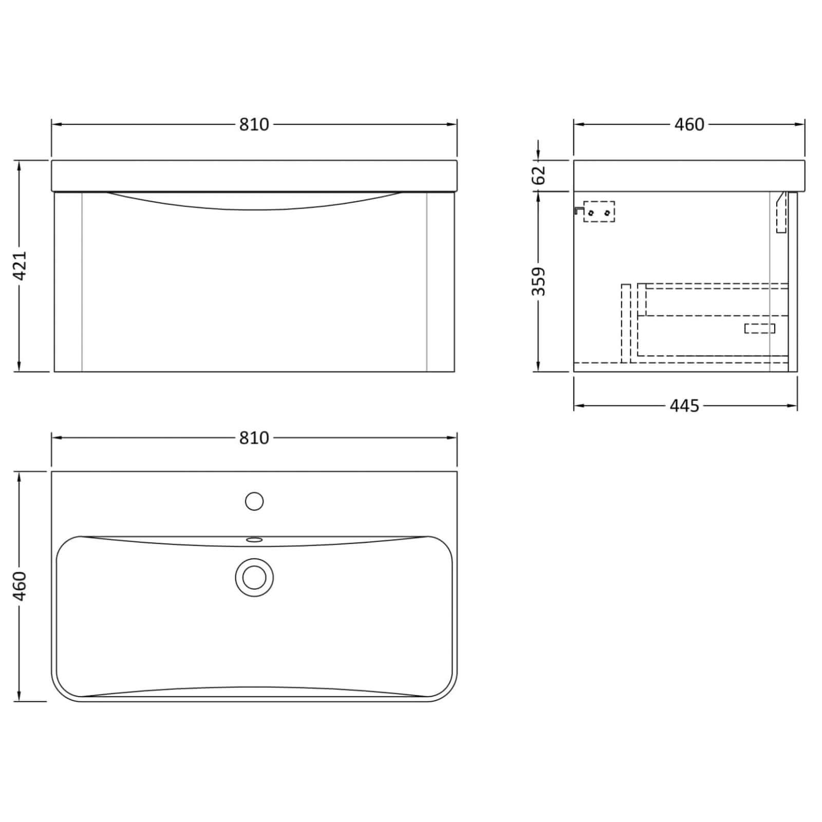 Nuie Lunar Satin Wall-Hung Vanity Unit & Basin