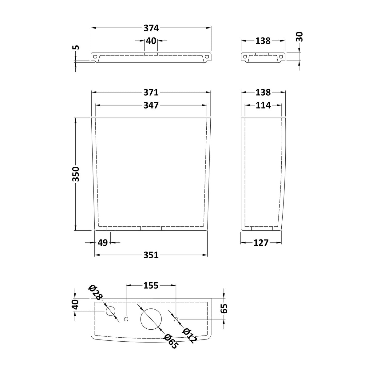 Nuie Bliss White Square Cistern ONLY with Fittings NCH101