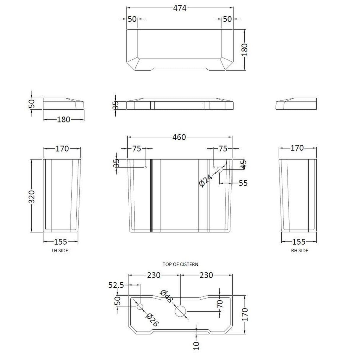 Hudson Reed Richmond White Low Level Cistern ONLY with Ceramic Lever Fittings NCS871B