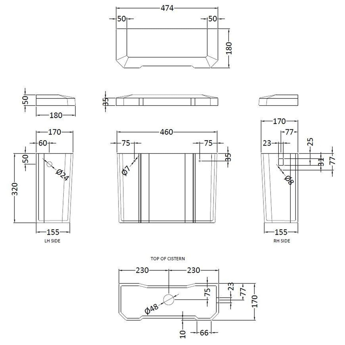 Hudson Reed Richmond White High Level Cistern ONLY with Fittings NCS872B