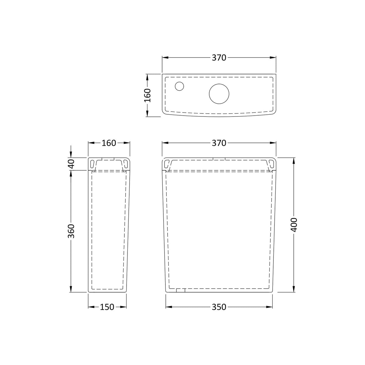 Hudson Reed Luna White Back to Wall Close Coupled Cistern ONLY NCU601